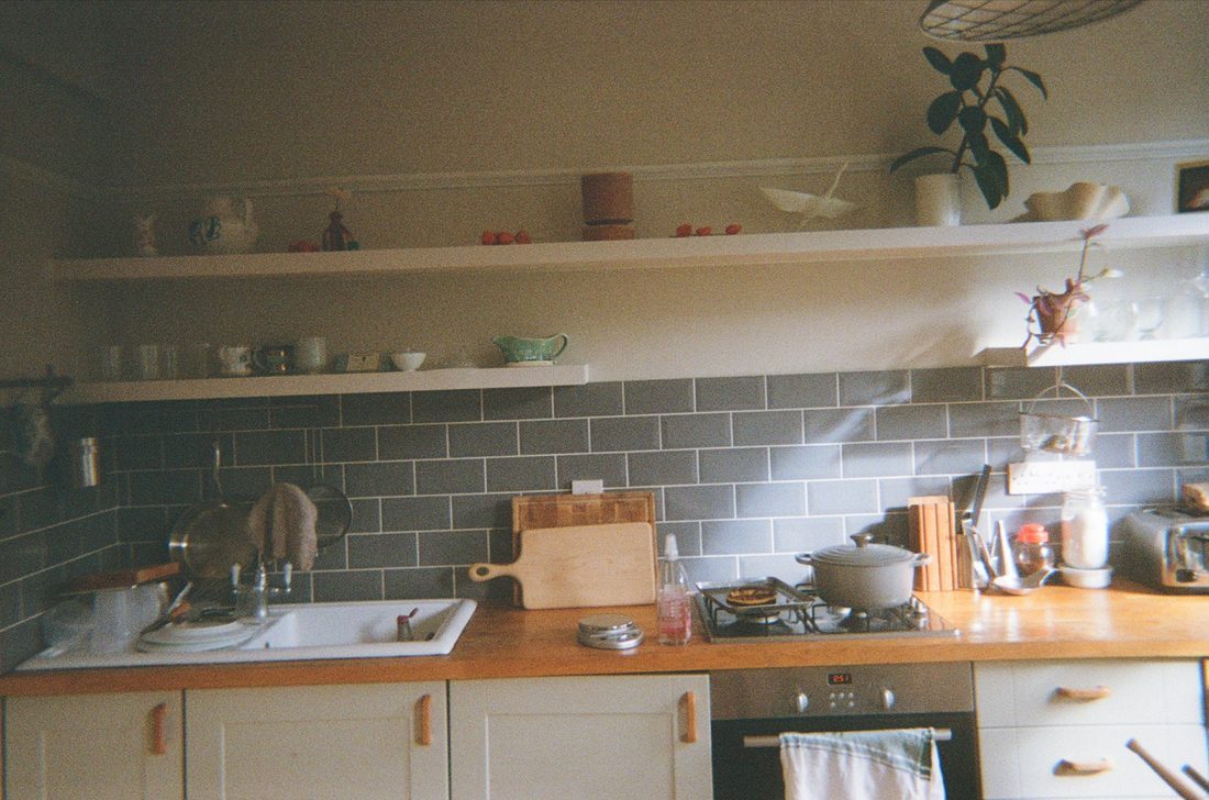 Kitchen shelves and worktop